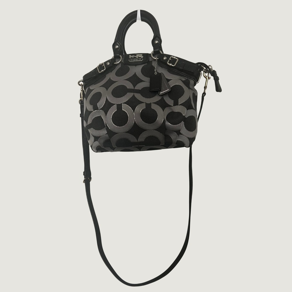 Coach Madison Optic Art Maggie Black Silver Jacquard Satchel Bag 18604